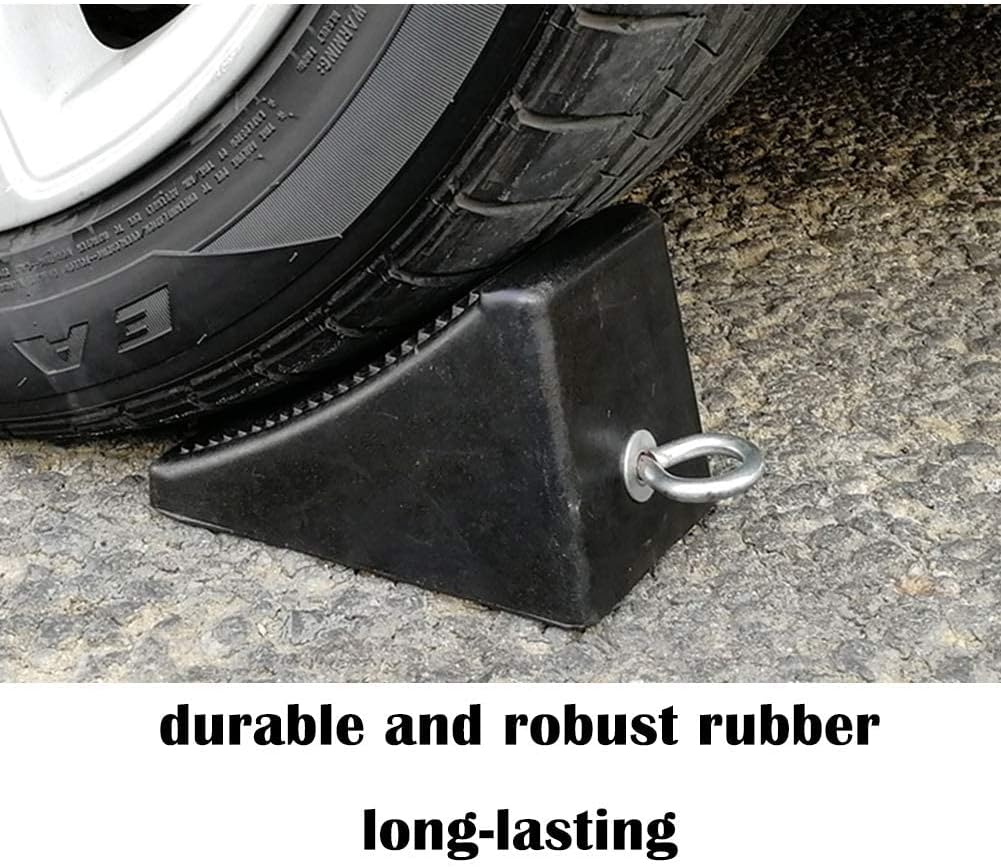 ROBLOCK Heavy-Duty Rubber Wheel Chocks with Eyebolt for Cars, RVs, Trucks, Trailers, and Vehicles, 2 Pack Anti-Slip Design Chocks Black Wheel Wedge, (6.5" x 3.75" x 4"), 2 Pcs