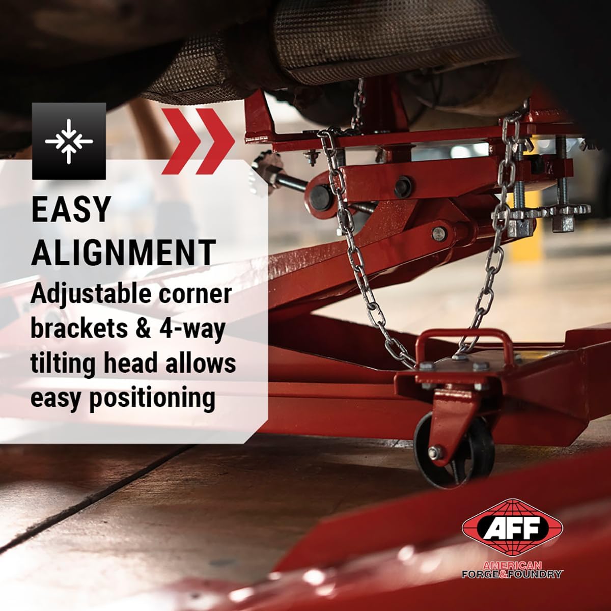 AFF Low Profile Manual Hydraulic Transmission Jack - Heavy Duty Steel Body, Adjustable Saddle with Safety Chain & 360 Handle - For Transmissions, Transfer Cases & Differentials (Multiple Capacities)