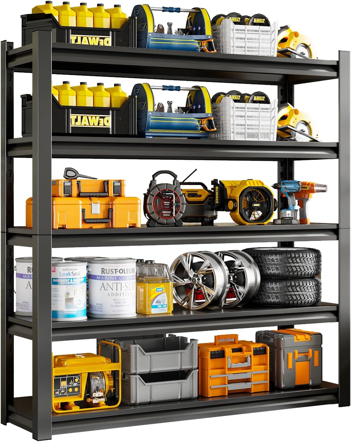 59" W Garage Shelving Unit, Garage Storage Shelves 3000LBS Heavy Duty Shelving, Adjustable 5 Tier Metal Shelves Utility Shelf, Storage Rack for Industrial, Warehouse, Basement (19.6" D*59" W*72" H)