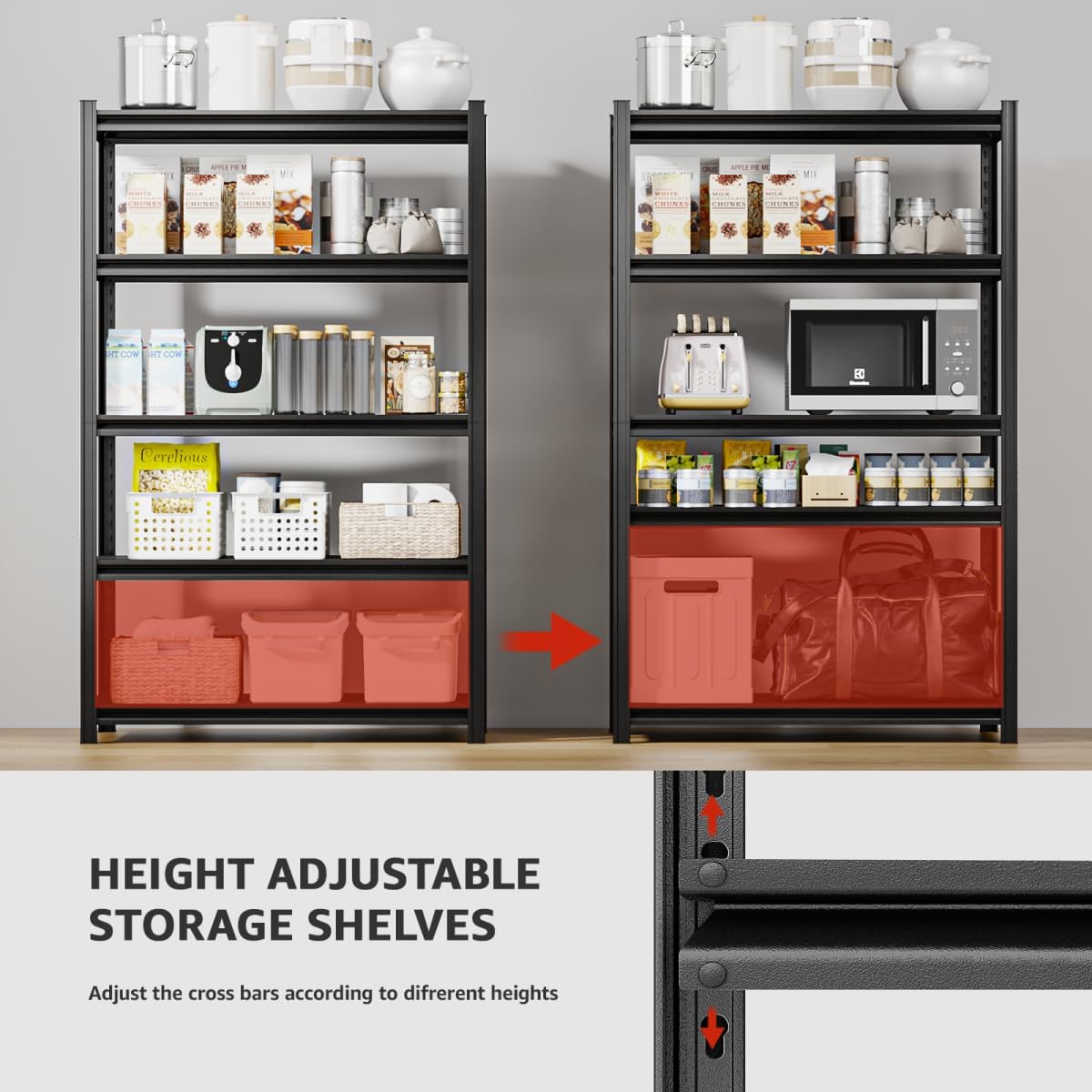 84" H x 55.12" W 5 Tier Metal Garage Shelves, 3000 LBS Heavy Duty Adjustable Storage Shelving Unit for Warehouse, Basement, Kitchen, Store Display, Flower Stand, Office, Classroom, 23.62" D