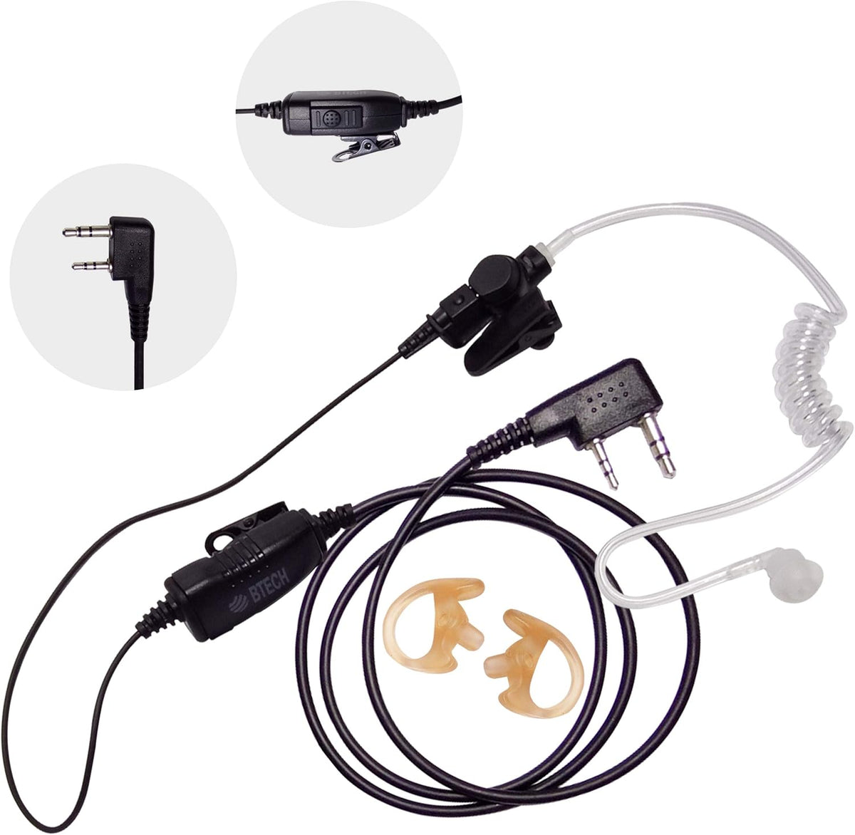 BTECH QHM07 Platinum Series Noise-Cancelling Earpiece with In-line PTT & Microphone for K1 Radios like BaoFeng, Kenwood Radios (Includes Earmolds and Earbud, 10 Pack)