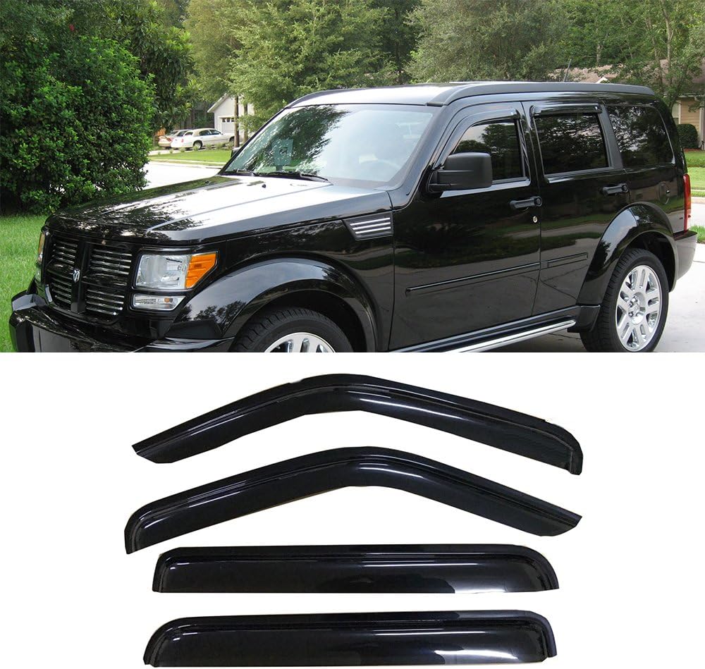 94307 Side Window Wind Deflector, 4pcs Out-Channel Tape-On Nice Rain Guards Set, Window Visor fit for 2007-2012 Dodge Nitro