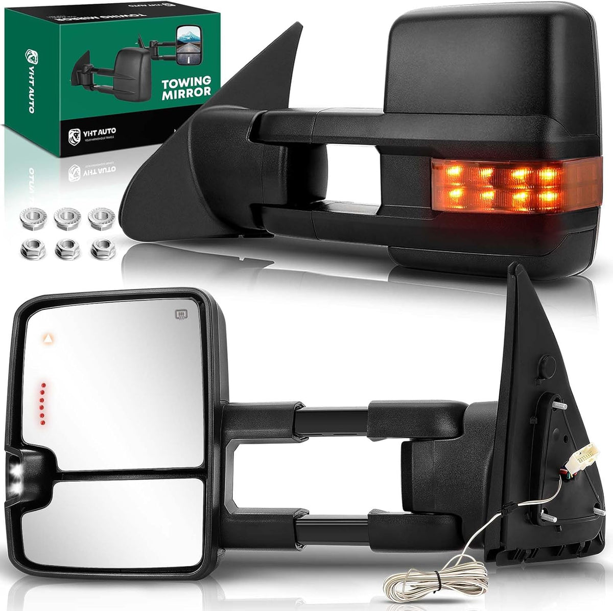 YHTAUTO Power Adjusted Heated Towing Mirrors Fit Toyota Tundra 07-21, Sequoia 08-17, Arrow & Turn Signal & Backup Running Light, w/Blind Spot Detection, Telescoping Driver Passenger Side Car Mirrors