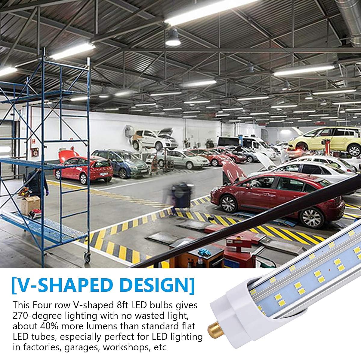 (Pack of 10 8 Foot LED Bulbs,150W 18800lm 6000K, Super Bright, T8 T10 T12 LED Tube Lights, FA8 Single Pin LED Lights, Clear Cover, V Shaped,to Replace Fluorescent Light Bulb