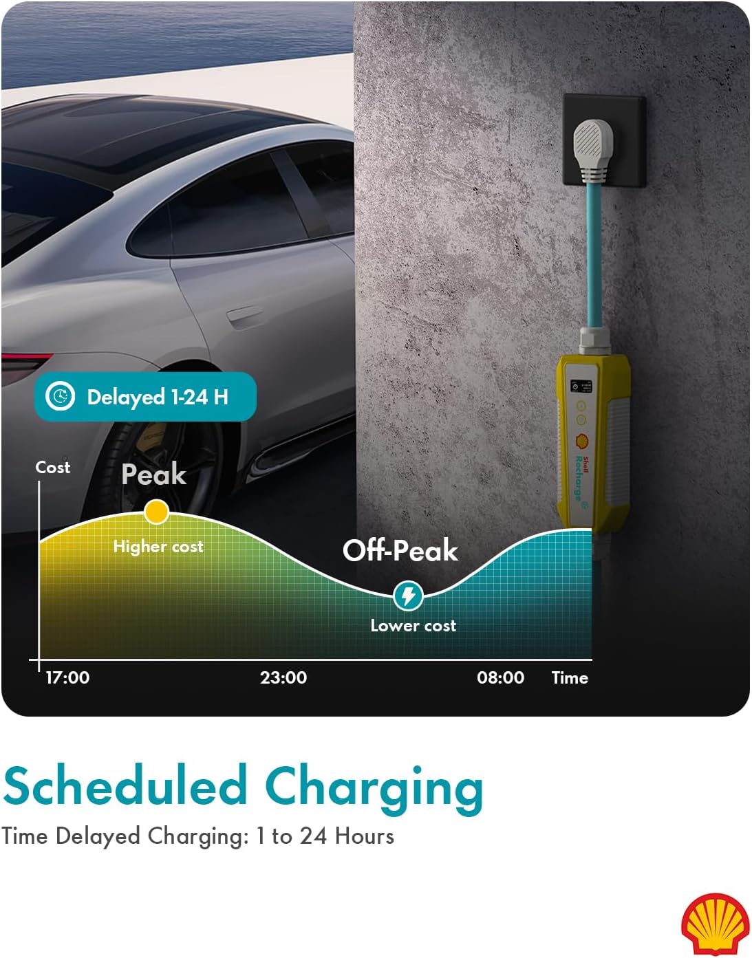 Shell Level 2 EV Charger, 40A ETL Certified Energy Star EV Charger, Home/Outdoor Portable Charging Station Adjustable Current Schedule Time Total Length 24ft Cable Adapter for J1772 Electric Cars