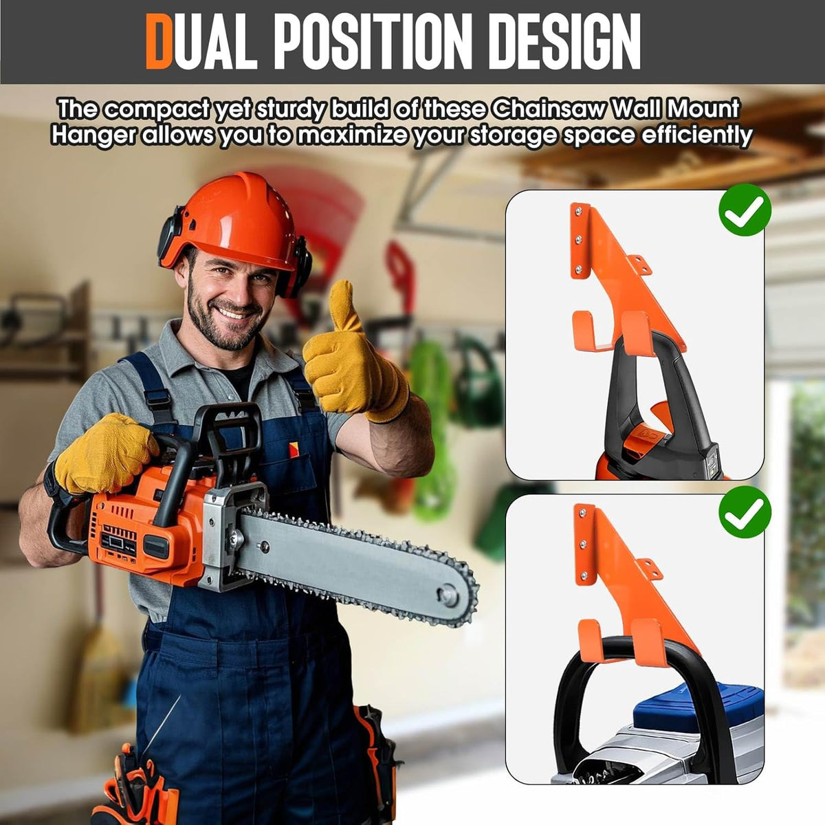 Chainsaw Hanger, Heavy Duty Chain Saw Stand 3-in-1 Wall Mount with Accessory Tool Hooks for Garage Shed Organizer Storage, Includes Mounting Hardware (1 Pack)