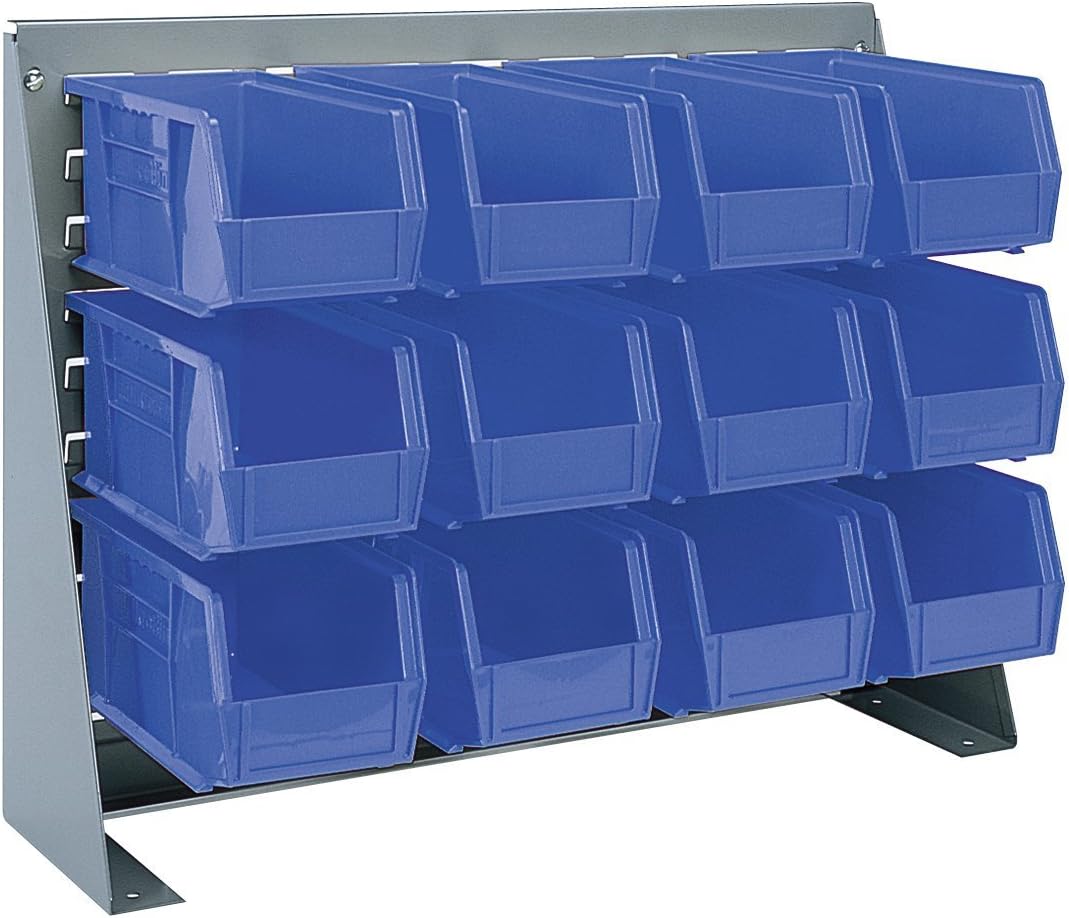 Akro-Mils 98600 Heavy Duty Steel Louvered Panel Standing Work Bench Storage Rack Garage Organizer for Mounting AkroBin Storage Bins, 28-Inch W x 8-Inch D x 20-Inch H, Gray