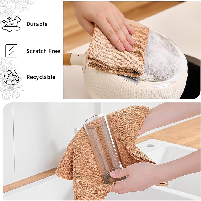 80 Pack Microfiber Cleaning Cloth Roll,Lint Free Rags & Tear Away Reusable Towels Washable Scratch,Ultra Absorbent Dish Rags(12" x 12") for Car Kitchen Home Garage-Dark Coffee