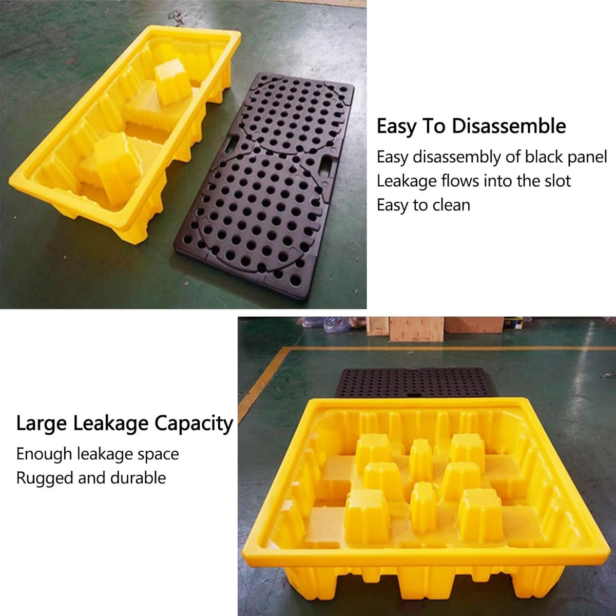 2 Drum Containment Spill Pallet, Polyethylene Low Profile Paint Bucket Tray, Industrial Garage Storage Detachable Shipping Leakproof Platform (Color : Yellow-5 Pack, Size : 26.2"x14.2"x4.7"