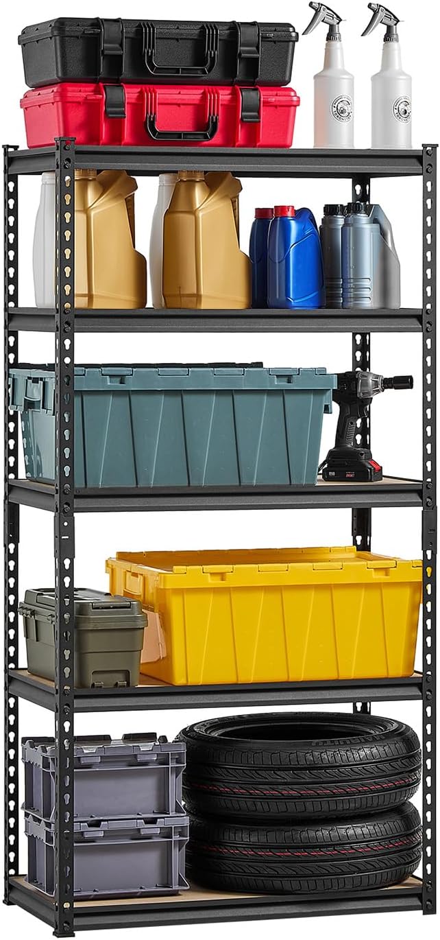 VEVOR Storage Shelves, 2000 lbs, 5 Tier Garage Storage Shelving, 16" D x 32" W x 62.8" H Adjustable Metal Shelves for Garage Shelves Utility Rack Shelf, Ideal for Kitchen, Warehouse, Basement, Black