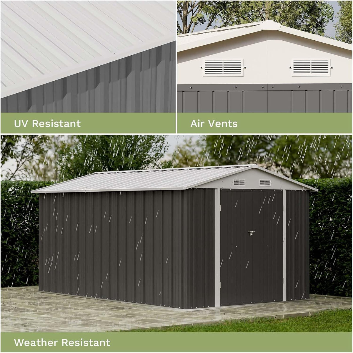 Patiowell 8 x 12 FT Metal Storage Shed for Outdoor, Steel Yard Shed with Design of Lockable Doors, Utility and Tool Storage for Garden, Backyard, Patio, Outside Use, Grey