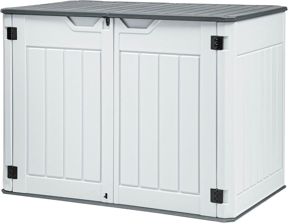GOOBED 4.5x4ft Outdoor Horizontal Resin Storage Shed, 47 cuft Large Waterproof Tool Shed, No Shelf Included, Lockable, Easy Assembly (Light Gray)