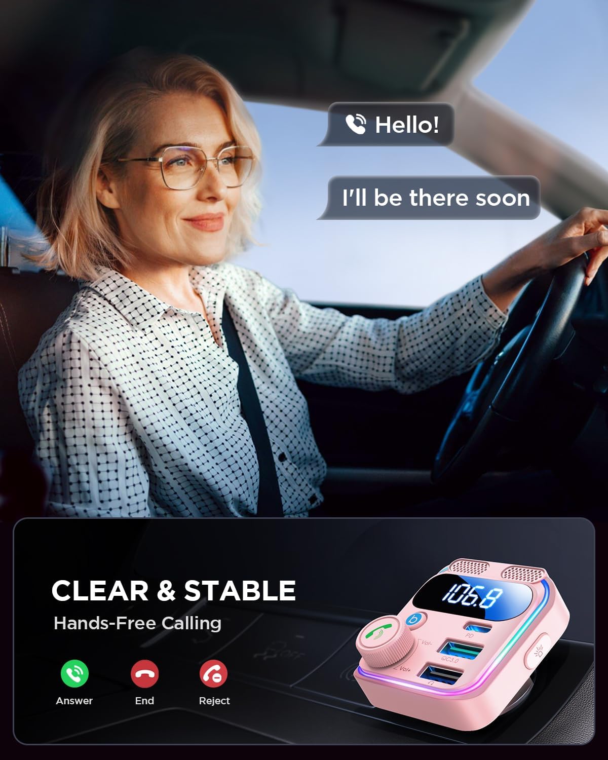 Bluetooth 5.4 Car Adapter FM Transmitter [Stronger Dual Mics & HiFi Deep Bass Sound] 81W PD & QC 3.0 USB C Car Charger Cigarette Lighter Adapter Hands-Free Calling Radio Support USB Drive