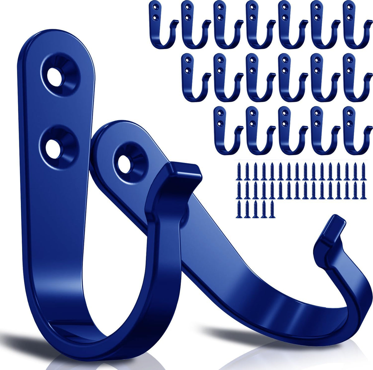 20PCS Wall Hooks for hanging, Metal Wall Hooks for Coats, Coat hooks for Wall, Heavy Duty Single Prong Wall Hooks With 40 Pieces Screws for Hanging Coats，Towel，Backpack，Hat, Dog Leashes (Blue)