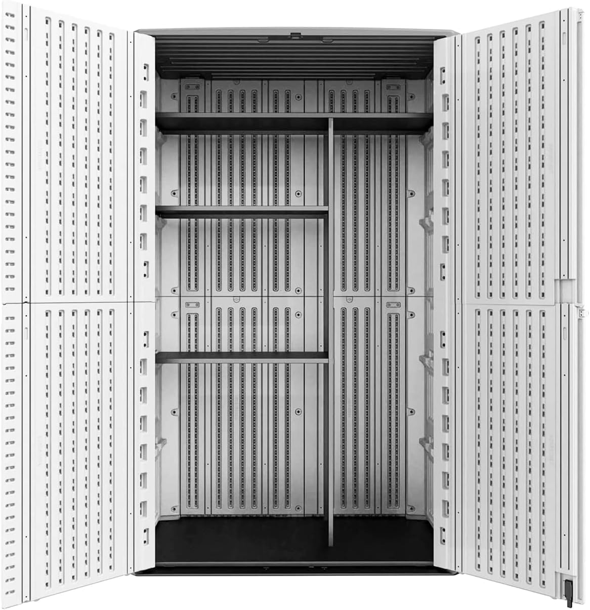 66 Cu.ft Vertical Storage Shed, Waterproof Polyethylene Resin Outdoor Storage with Floor for Garage, Pool, Bike, Garden