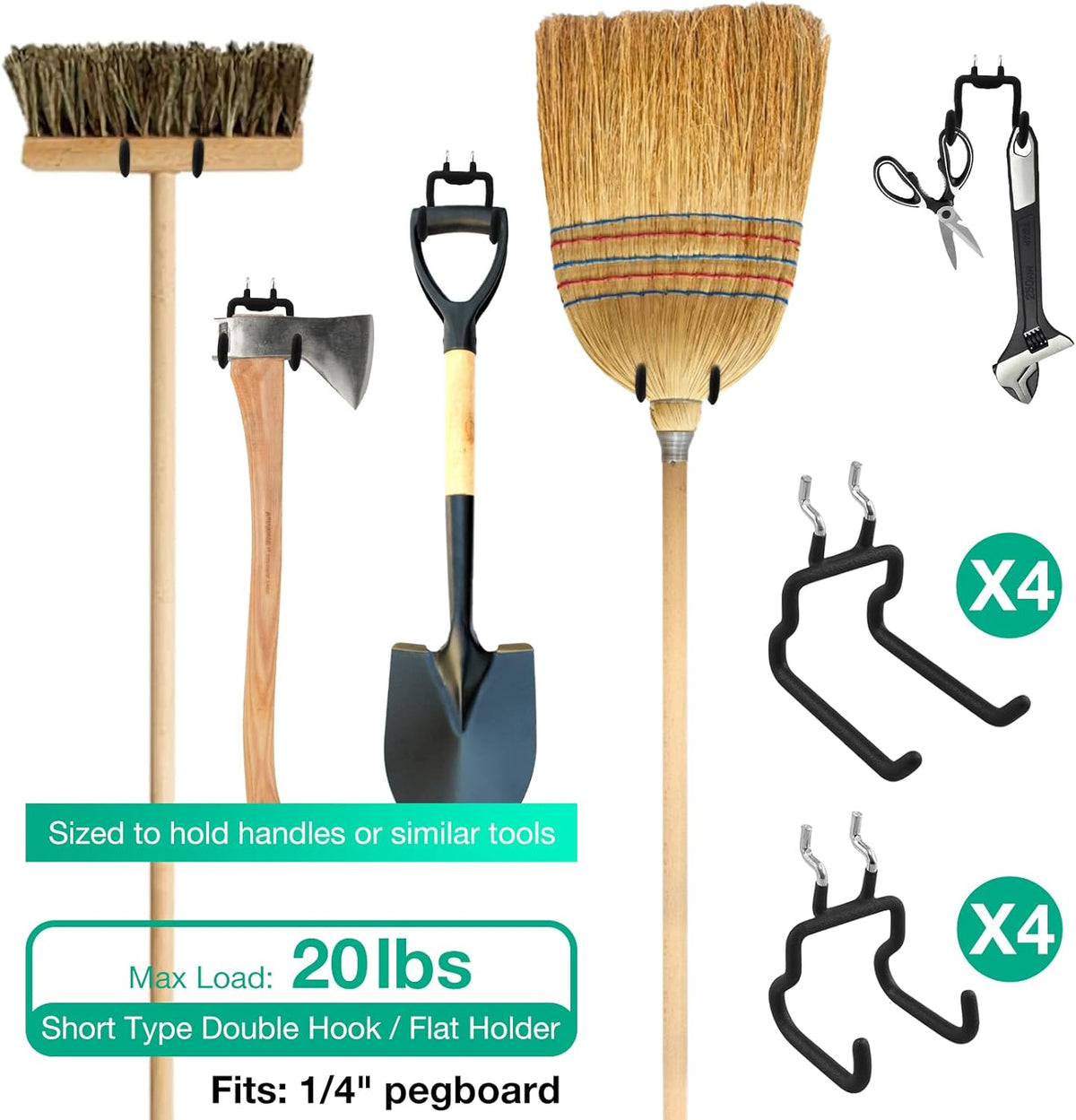 G.CORE 8-Pack Pegboard Hooks, Peg Board Tool Utility Hooks & Hangers Fit 1/4" Pegboards, Heavy Duty Metal Peg Board Shelving Hooks, Wall Organizers and Storage for Craft Room Garage Workbench Office