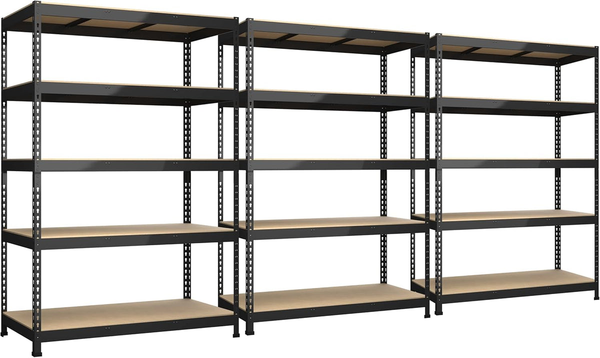 3 Packs 48" W x 24" D x 72" H Adjustable Garage Storage Shelves - 5-Shelf Heavy Duty Shelving Unit, Metal Utility Storage Organizer Racks for Warehouse Pantry Closet Kitchen, Black