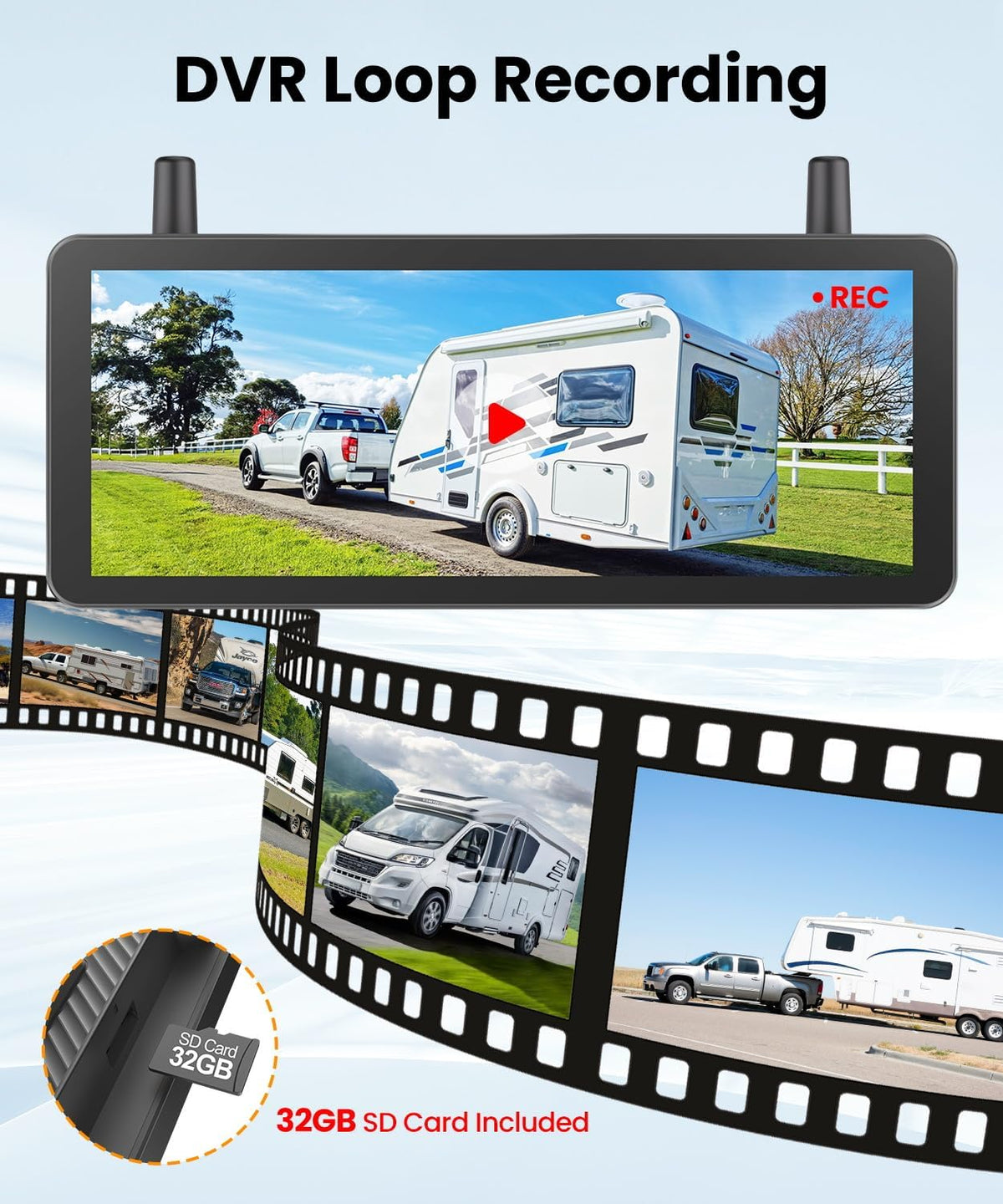 Solar Backup Camera Wireless for RVs and Trailers No-Installation - 7.2" HD 1080P Monitor,Dual Camera System, Strong Magnetic Scratch-Proof Rear View Camera for Trucks, Campers, SUVs, and Cars