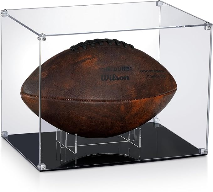 All Clear Acrylic Football Display Case, Assembly Box for Football Display, High-end Memory Box for Football & Memorabilia (12x8x9”)
