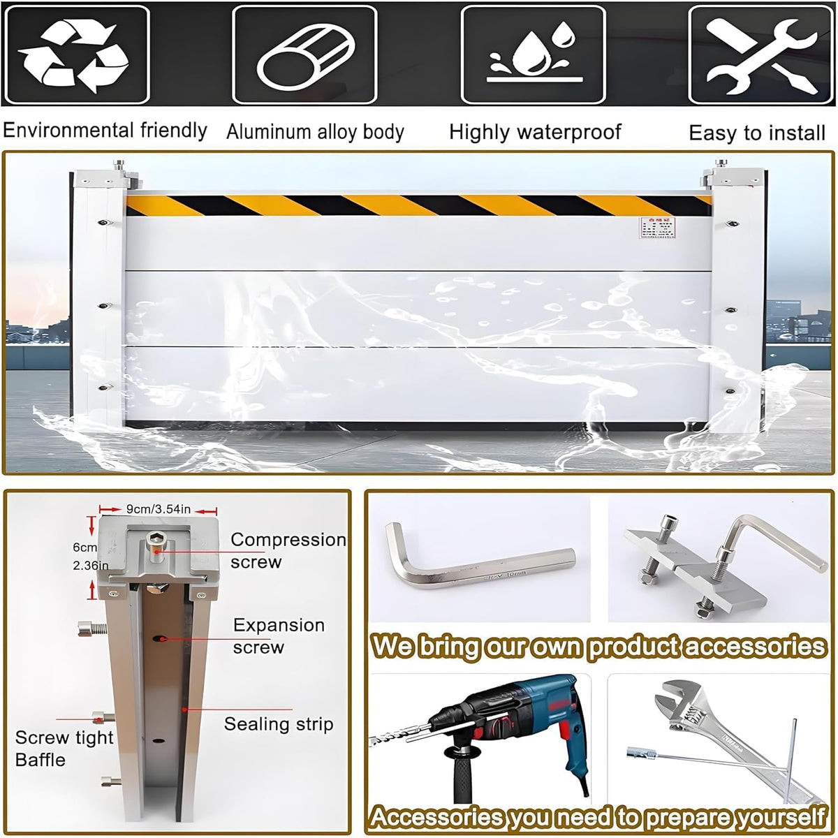 Flood Barriers for Home Exterior - Aluminum Alloy Outdoor Easy Flood Barrier Garage Doors Water Barriers for Flooding,H47.2 Inch/L20FT