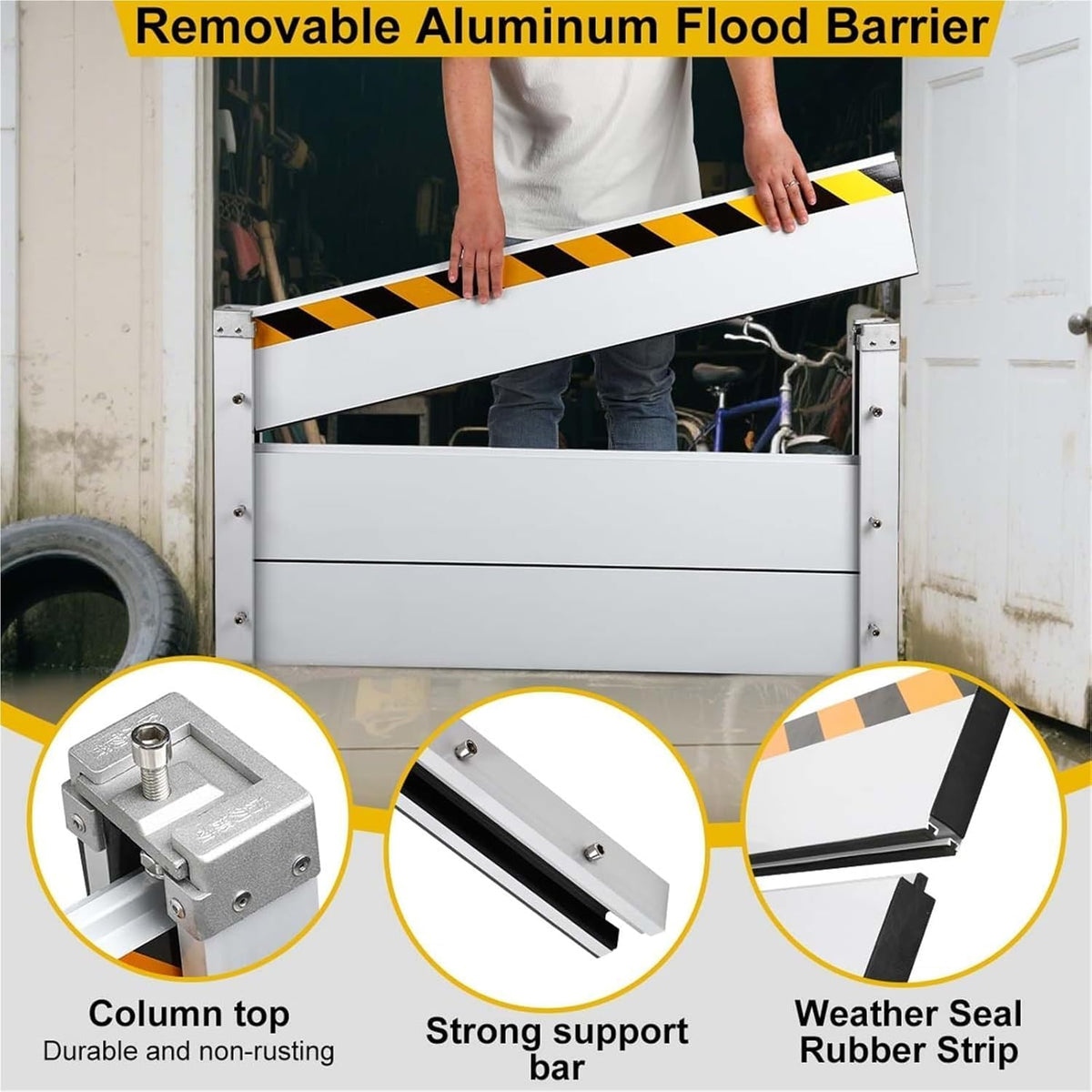 Reusable Heavy Duty Aluminum Flood Barriers for Home Exterior, Flood Protection Barriers Water Barrier Door Quick Detachable Garage Doors Detachable Mobile Rain Water Baffle ( H 15.7 inch L 16.5FT)