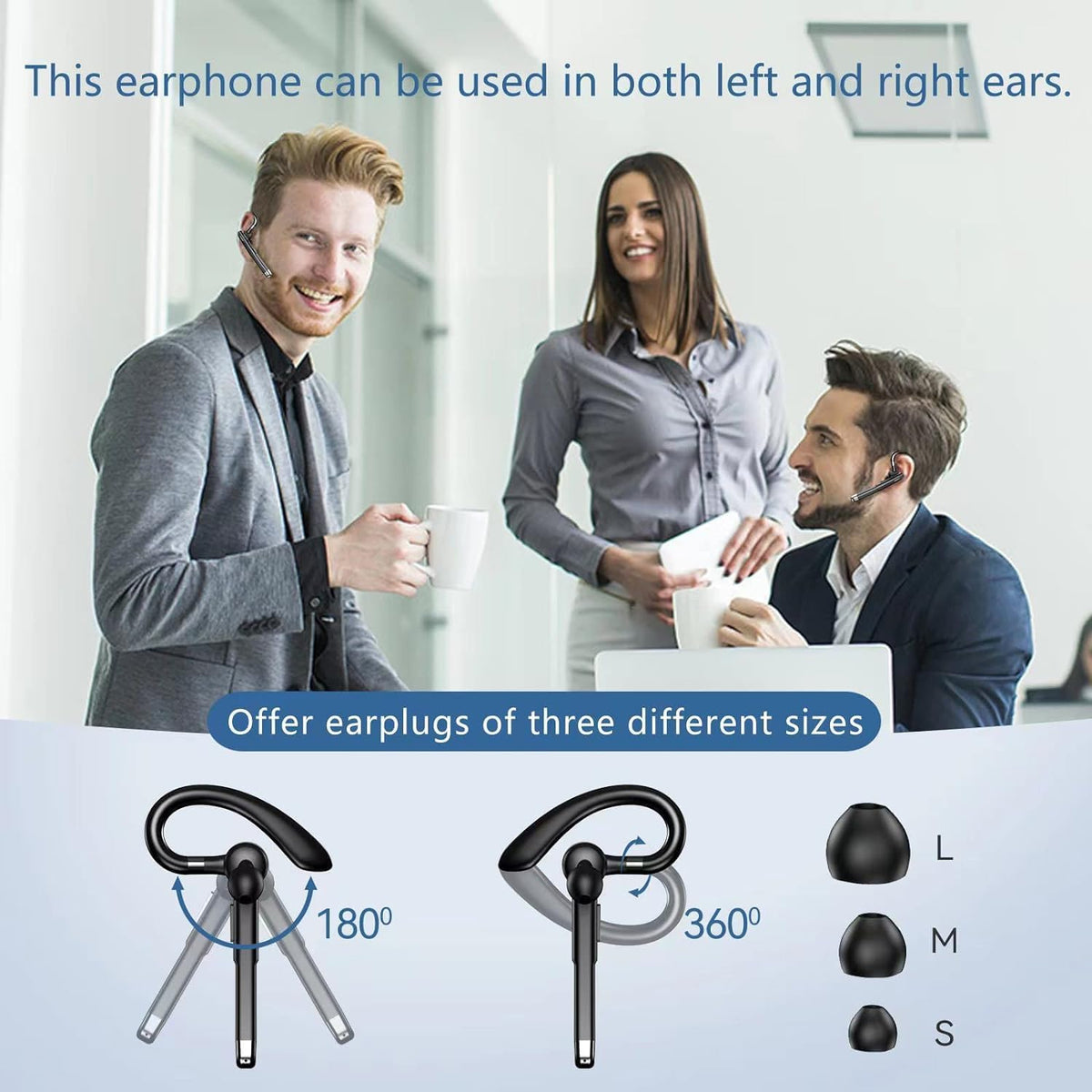 Bluetooth Headset, Bluetooth Wireless Earpiece with mic Trucker Headset for Phone Case Office Phones with Built-in Microphone Manos Libres Noise Cancelling(Black)