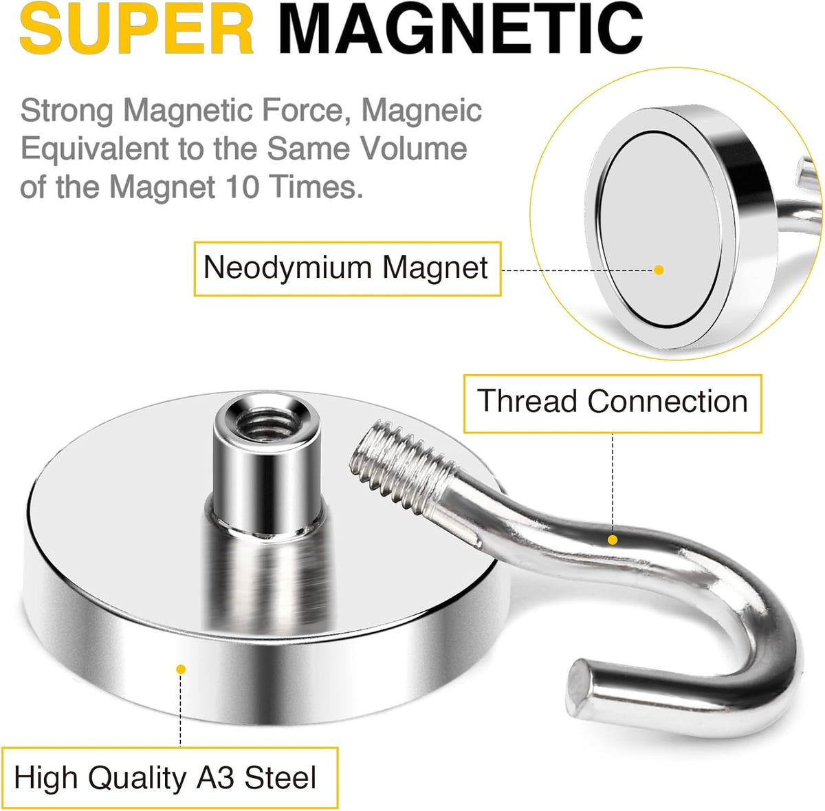 DIYMAG Magnetic Hooks, 118 LB Heavy Duty Strong Magnet with Hook, Rare Earth Neodymium Magnets for Hanging, Magnetics Hanger for Curtain, Home, Kitchen, Workplace, 20 Packs