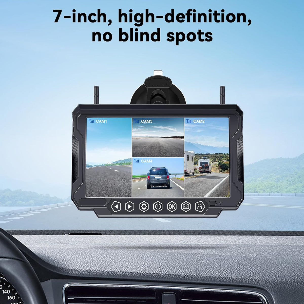 RV Backup Camera Wireless 7-inch for Furrion: Touchkey 4-Channel with Recording 1080P HD RV Rear View Camera Night Vision Waterproof Easy Install for Trailers, Boats, Fifth Wheels