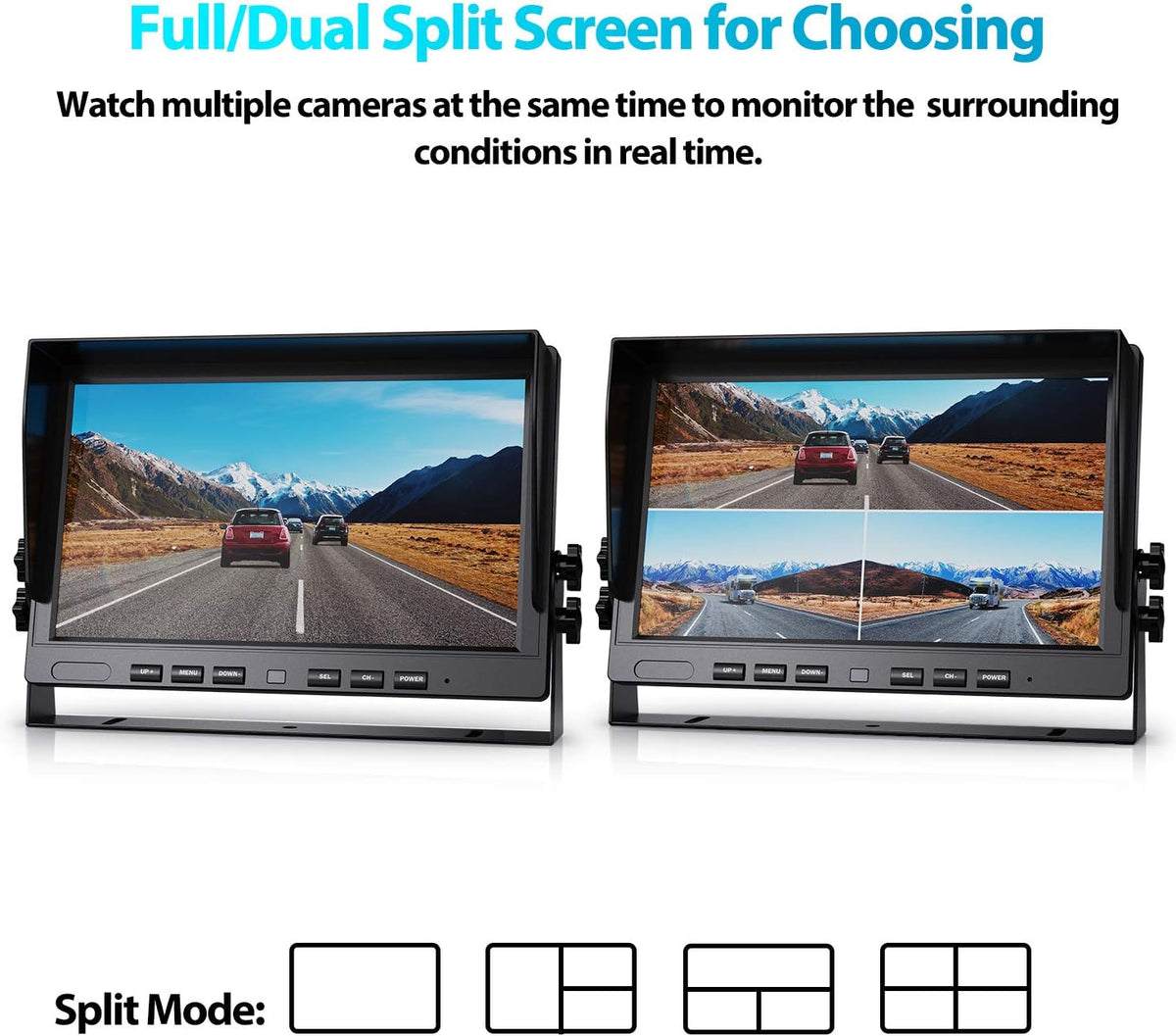 Fookoo HD 1080P 10" Wired Backup Camera System, 10" Triple Split Screen Monitor W/Recording, IP69 Waterproof Side & Rear View Cameras, 4 Channel, Parking Lines, RV/Truck/Trailer/5th Wheel (DY103)