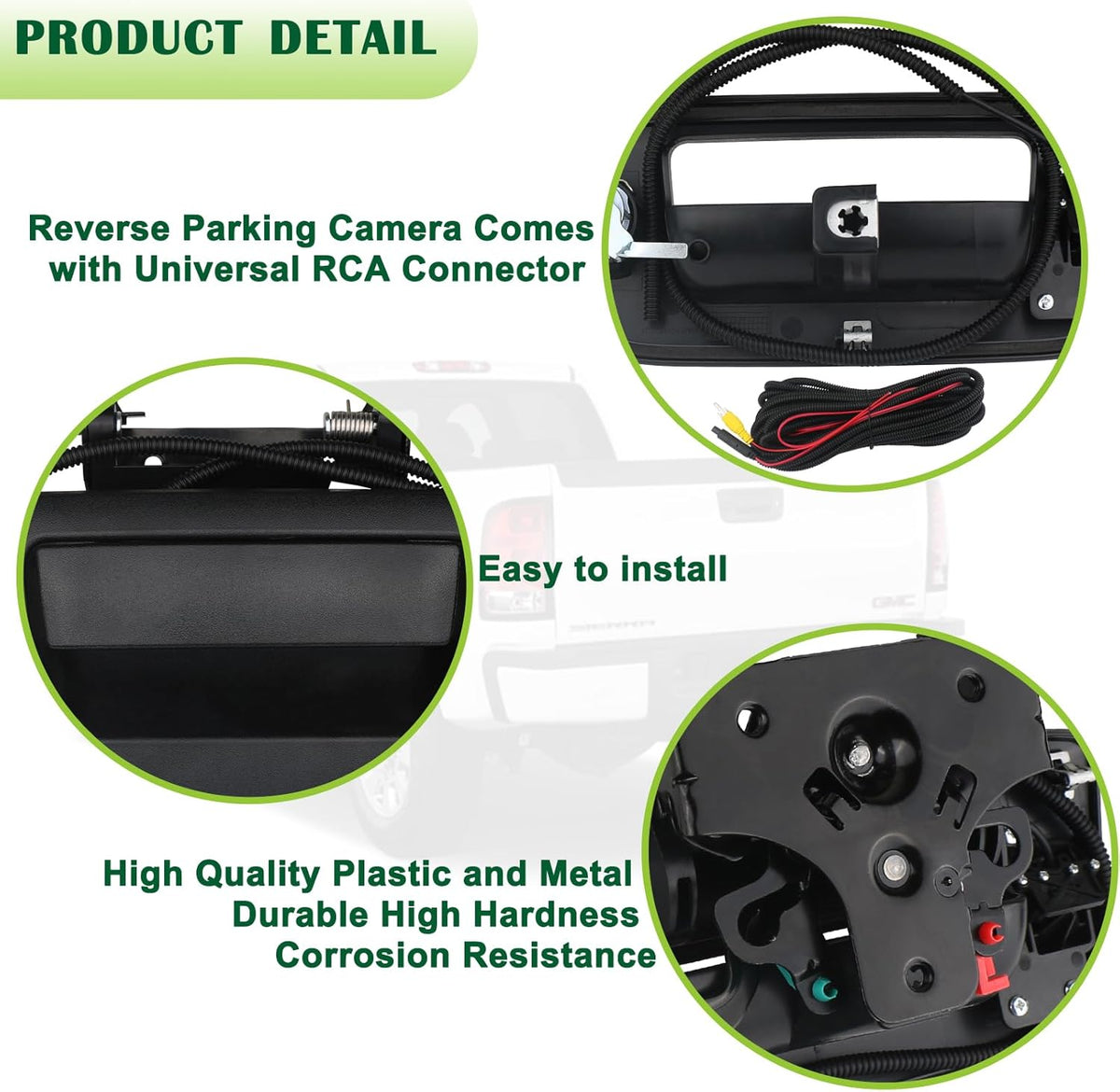 Backup Camera Tailgate Handle Rear View Camera Liftgate Latch Handle with Key Lock Cylinder Black Compatible with 2007-2014 Chevrolet Chevy Silverado GMC Sierra 1500 2500 3500