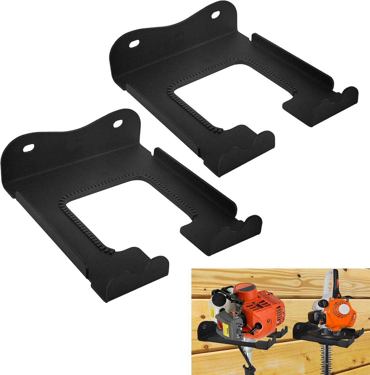 2PCS Garage Organizer Trimmer Rack, Heavy Duty Weeder Eater Hanger Trimmer Hanger, Weedeater Hangers for Garage Wall, Garden Tool Organizer, Tool Hangers for Garage Wall, Black Metal