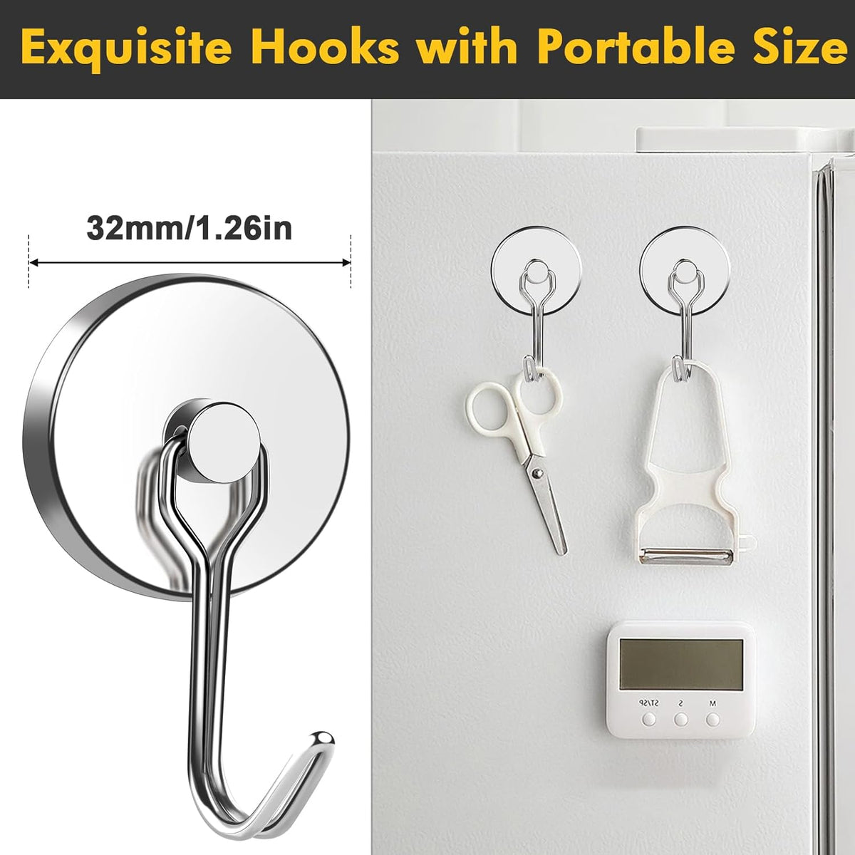 MIKEDE Strong Magnetic Hooks, 110LB Swivel Magnetic Hooks Cruise, Neodymium Magnet Hooks Heavy Duty for Hanging, Grill, Cruise Cabins, Refrigerator, Grill, Kitchen, Locker - Pack of 12