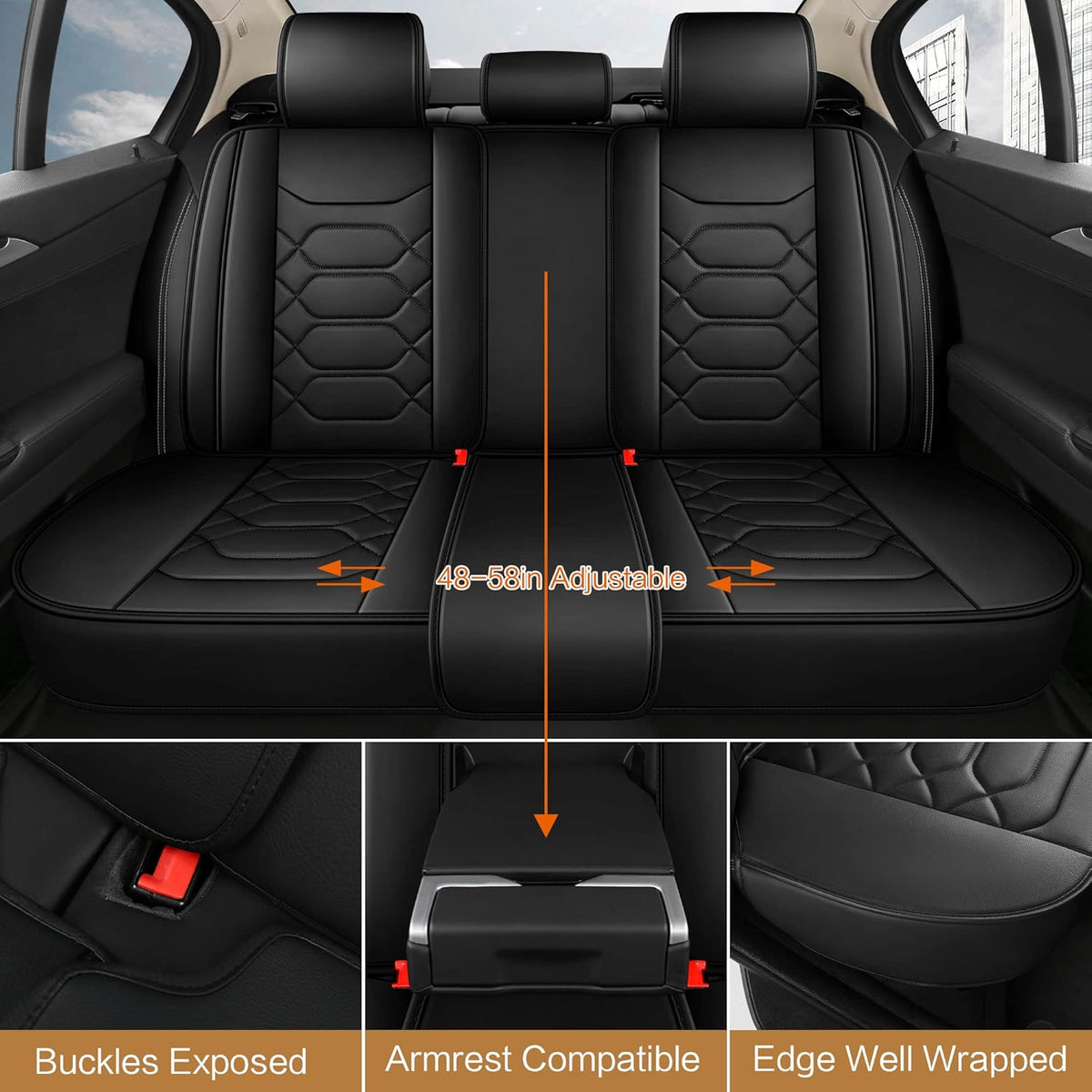 Pariitadin Leather Car Seat Covers Full Set, Waterproof Faux Leather Seat Covers for Cars, Non-Slip Car Interior Covers Universal Fit for Most Cars Sedans Trucks SUVs, Black