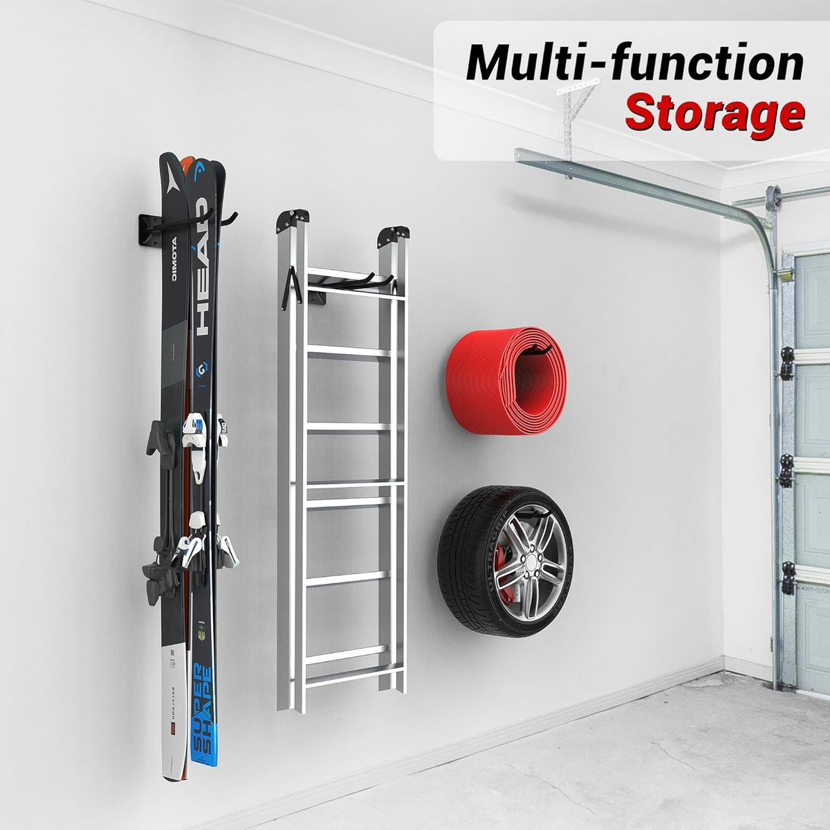 Ultrawall Garage Storage Hooks, Heavy Duty Steel Tool Organizer, 12.4 Inch Wall Mount Hangers Racks for Car Tires, Ladders, Chairs, Ropes and Garden Tools, 2 Pack