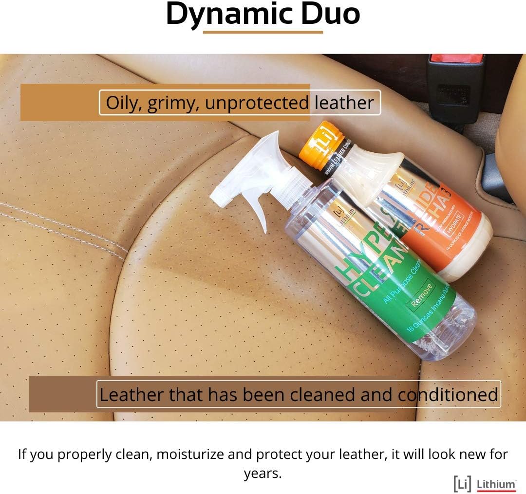 Lithium Hide Rehab Car Leather Cleaner and Conditioner - All Natural Premium Leather Conditioner for Car Interiors - Hydrates, Moisturizes, and Protects Leather - Leather Restorer (16 Ounce)
