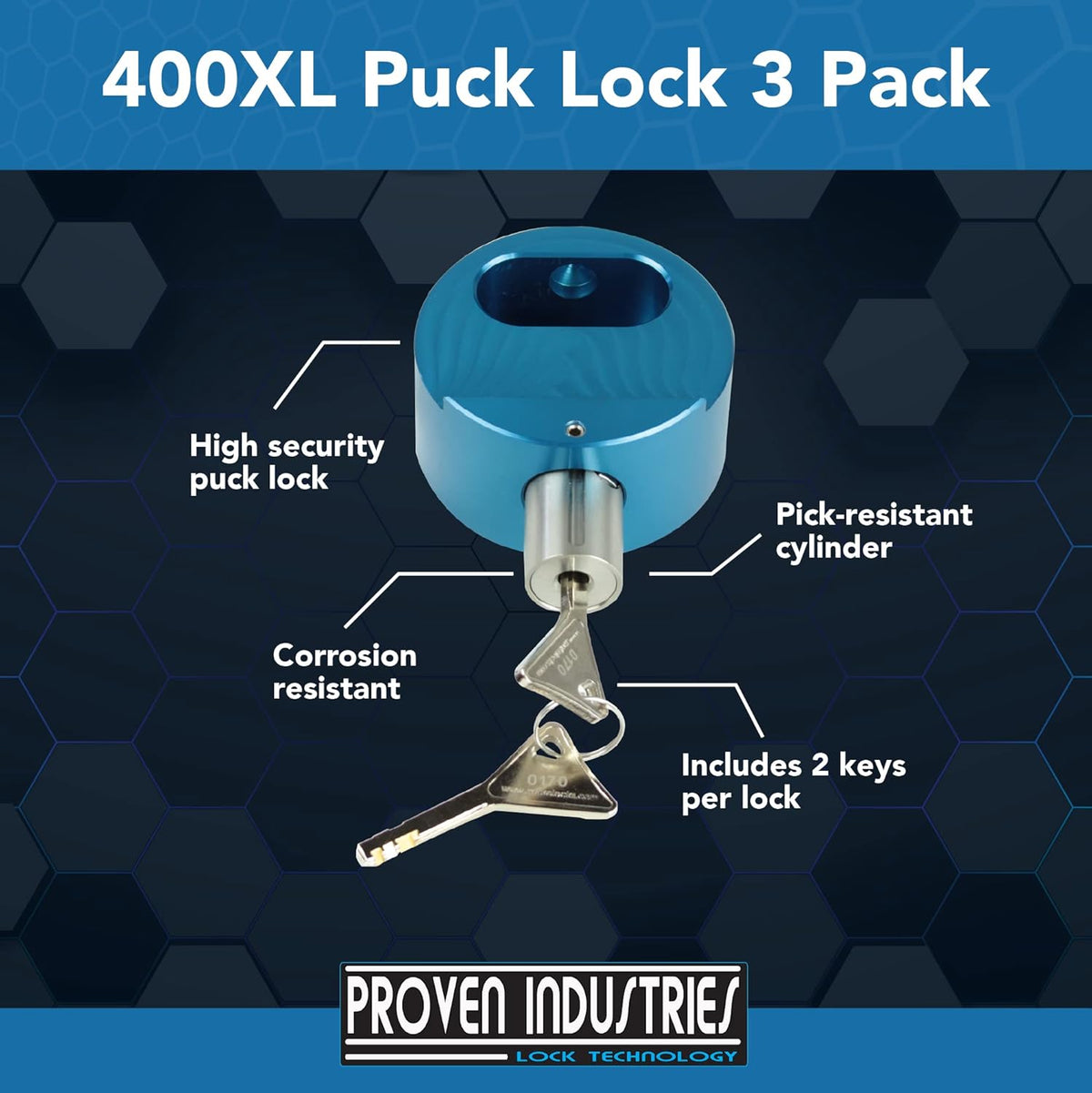 Proven Industries Model 400XL Puck-Lock Set, Made in The USA, Pack of 3, (Blue)