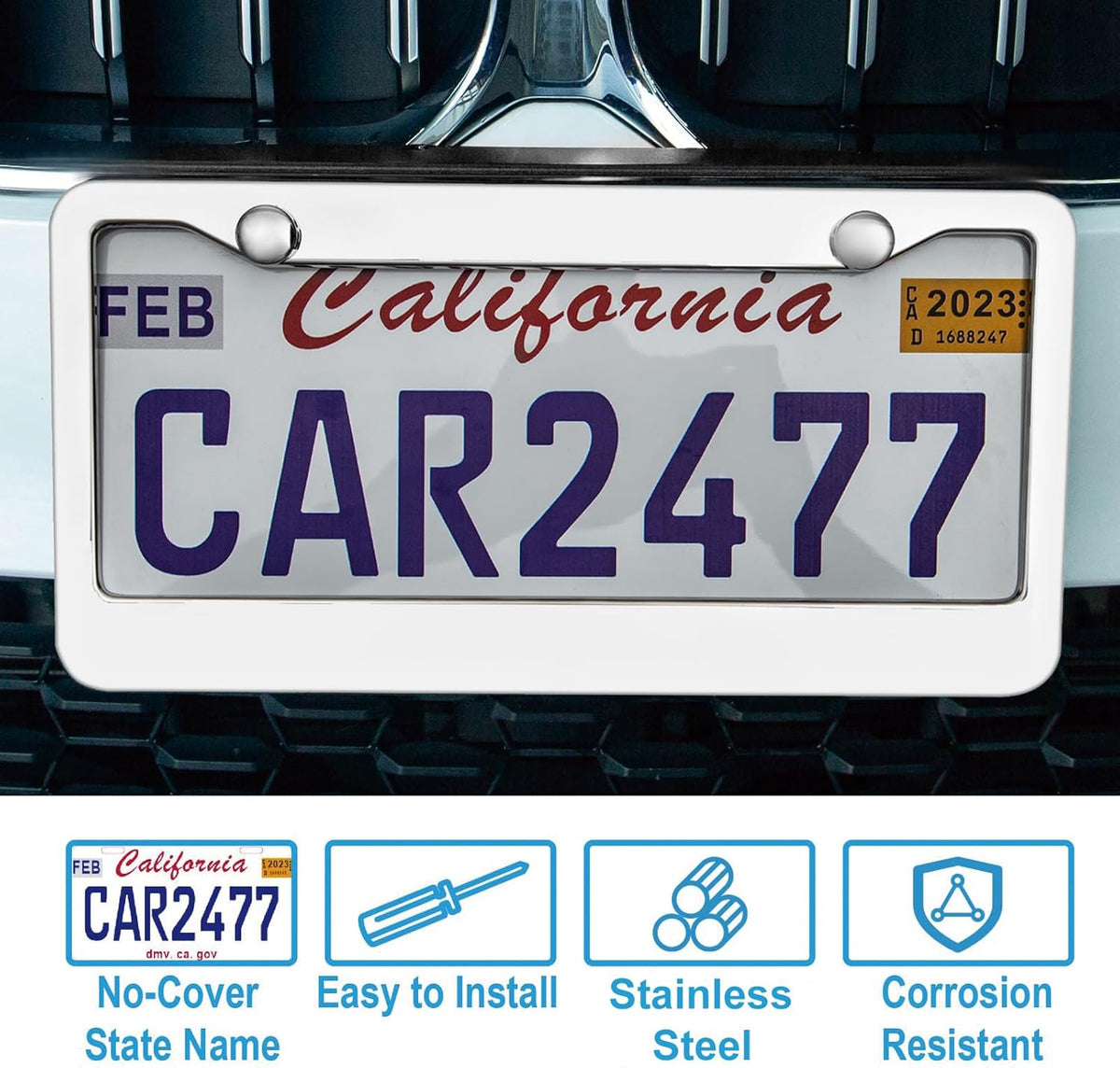 2PCS Chrome License Plate Frame, 2 Holes Silver Stainless Steel License Plate Frames, Universal Car License Plate Holder for Man, Licence Plate Frame and Screws, by Lengnoyp