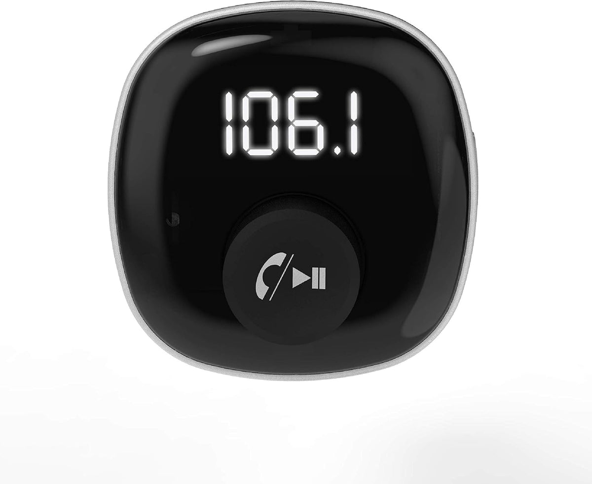 Scosche BTFM8 Bluetooth FM Transmitter Car, Dual 12W USB-C and USB-A Charging Ports, Fast Type-C Car Charger, Wireless Radio Bluetooth Adapter, Hands-Free Kit for Calls, Siri and Google Assistant