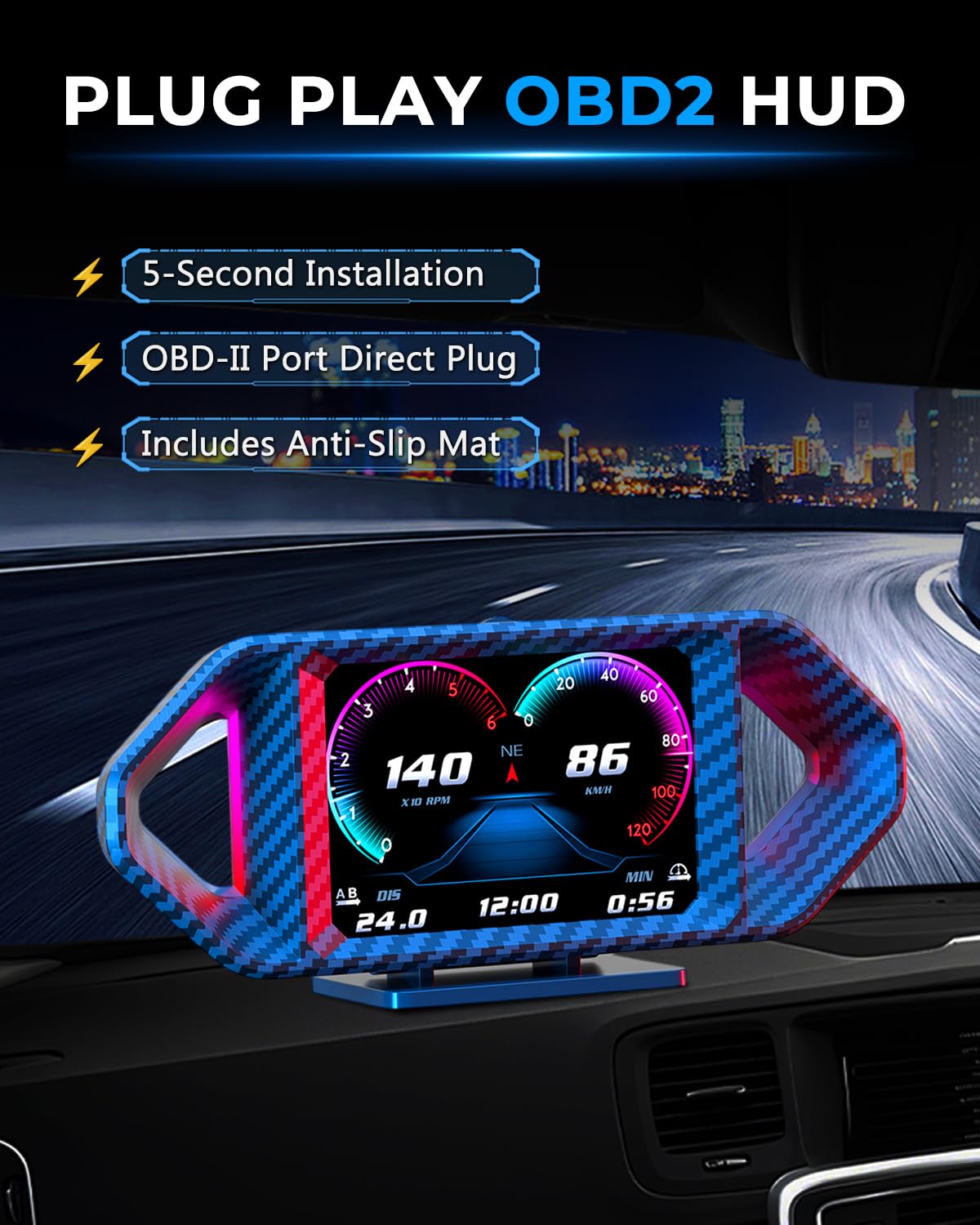 OBD2 HUD Head Up Display, Digital Speedometer Gauge for Car Truck SUV, Real-Time Speed/RPM/Fuel Economy Monitor, Plug & Play OBDII GPS HUD with RGB Light