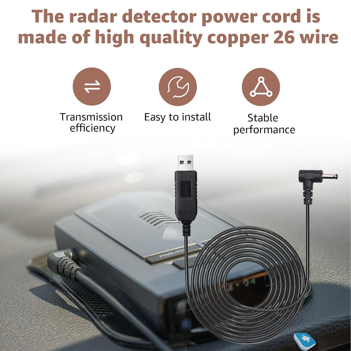 USB to DC3.5 Radar Detector Power Cable,USB C 5V-12V Power Cord Compatible with Cobra RAD 480i,350,380,Uniden DFR1,DFR3,DFR5,Whistler & Radenso Radar Detectors