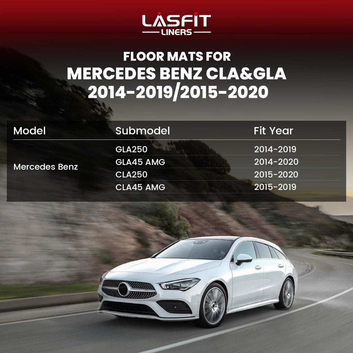 LASFIT Floor Mats for Mercedes Benz CLA 2014-2019 & GLA 2015-2020 250/45 AMG, All Weather TPE Custom Fit Car Mats for Mercedes CLA & GLA Floor Liners, 1st & 2nd Row Set, Black