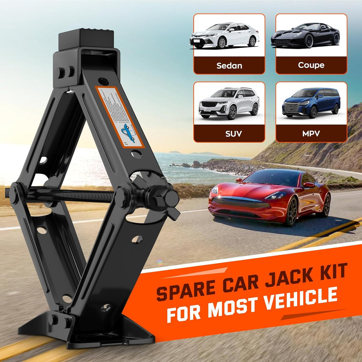Universal Car Jack Kit Scissor Jack for Car 2 Ton Spare Tire Changing Kit,Portable Tire Jack Repair Kit with Lug Wrench,Car Lifting Jack for Auto/SUV/MPV