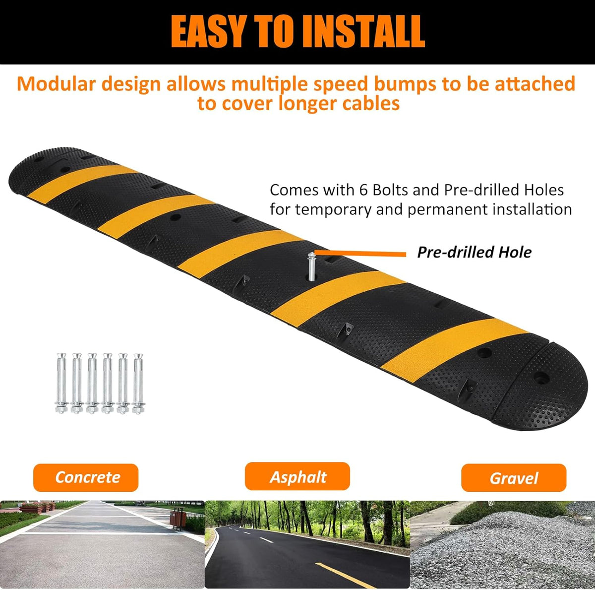 84'' Rubber Speed Bump, 1 Pack 2 Channel Modular Heavy Duty Speed Bumps Humps 25000 lbs Load Capacity, Cable Protector Ramp with 2 End Caps for Asphalt Concrete Gravel Driveway Road