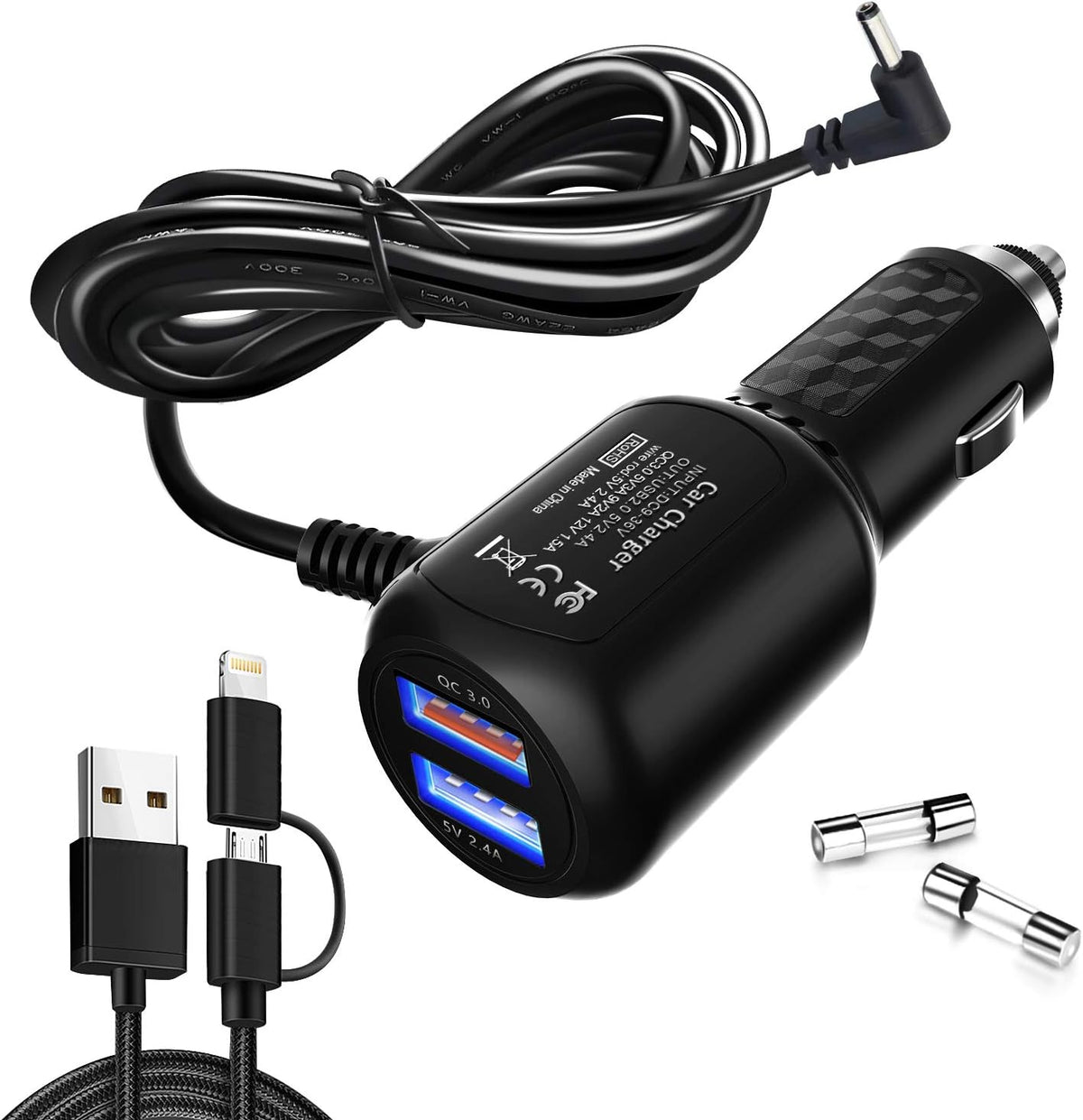 Radar Detector Power Cord,for Uniden Escort Valentine Beltronics Passport Cobr Whistler etc Radar Detector,Dual USB QC3.0 Quick Charger(6.5FT)