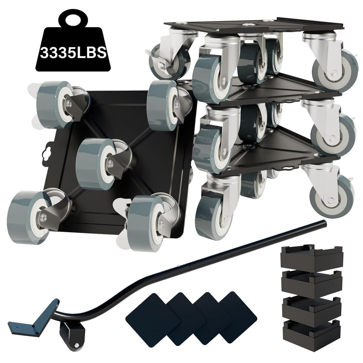 Furniture-Dolly-Furniture-Movers-with-5-Wheels, Furniture Sliders Large Size Carbon Steel Panel Lifter Tool for Moving Heavy Furniture, Furniture Dollies with 2 Brakes, Max Capacity 3335 Ibs