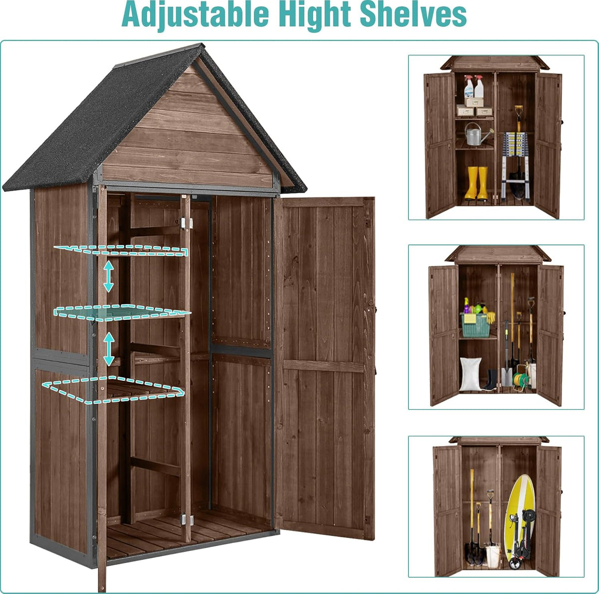 Sheds Outdoor Storage,Garden Shed with Metal Frame Structure and Adjustable Shelves,Large Capacity Storage Tool Cabinet Box for Backyard Garden Patio Lawn (Dark Brown)