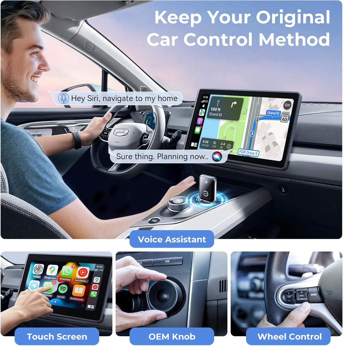 Wireless CarPlay Adapter for iPhone, Convert Wired CarPlay to Wireless, 2 in 1 Plug and Play Android Auto and Carplay for Cars with Built-in CarPlay, Support iOS 10 Android 11 and Above (Silver)