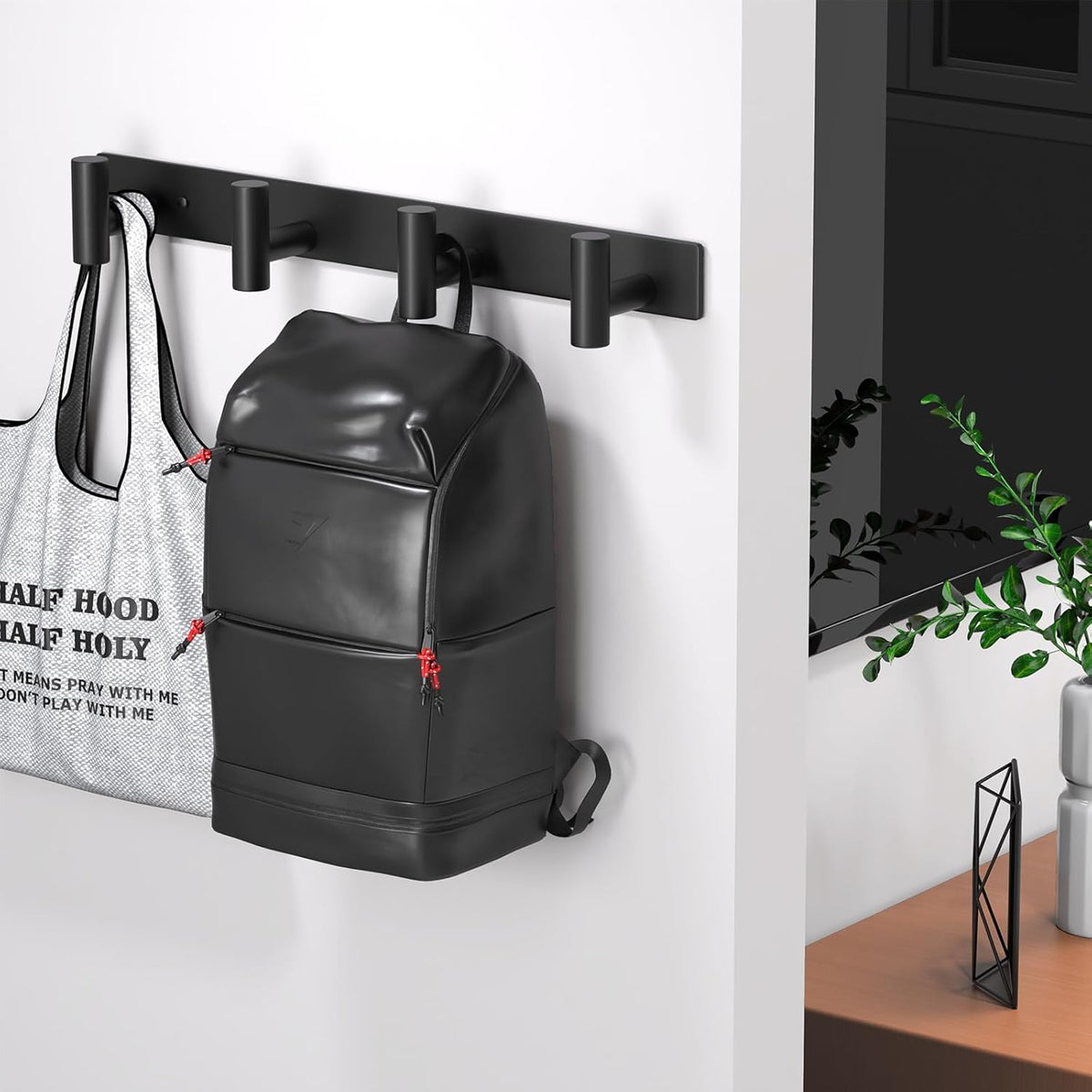 Coat Rack Wall Mounted with 4 Hooks, Wall Hooks for Hanging Towel Coat Hat Bag, Heavy Duty, Metal Hat Rack Coat Hanger Towel Hooks Coat Hooks for Entryway Bathroom Kitchen (Black, 2 Packs)