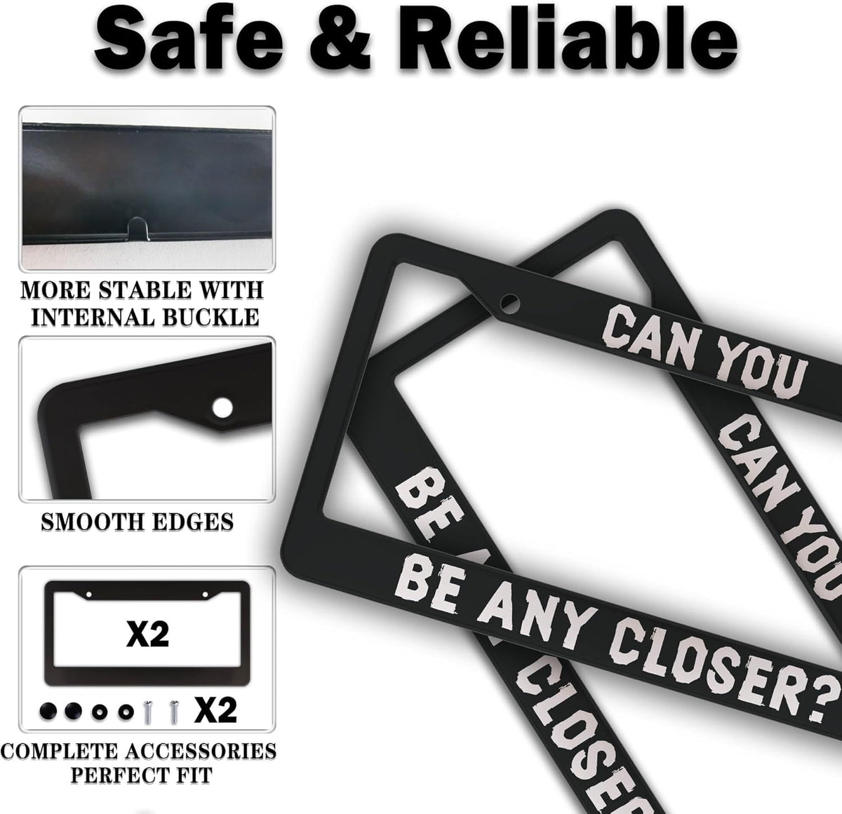 License Plate Holder Black and White License Plate Frames Can You Be Any Closer Aluminum Metal Car Accessory 2 Pack with Screw Covers Set