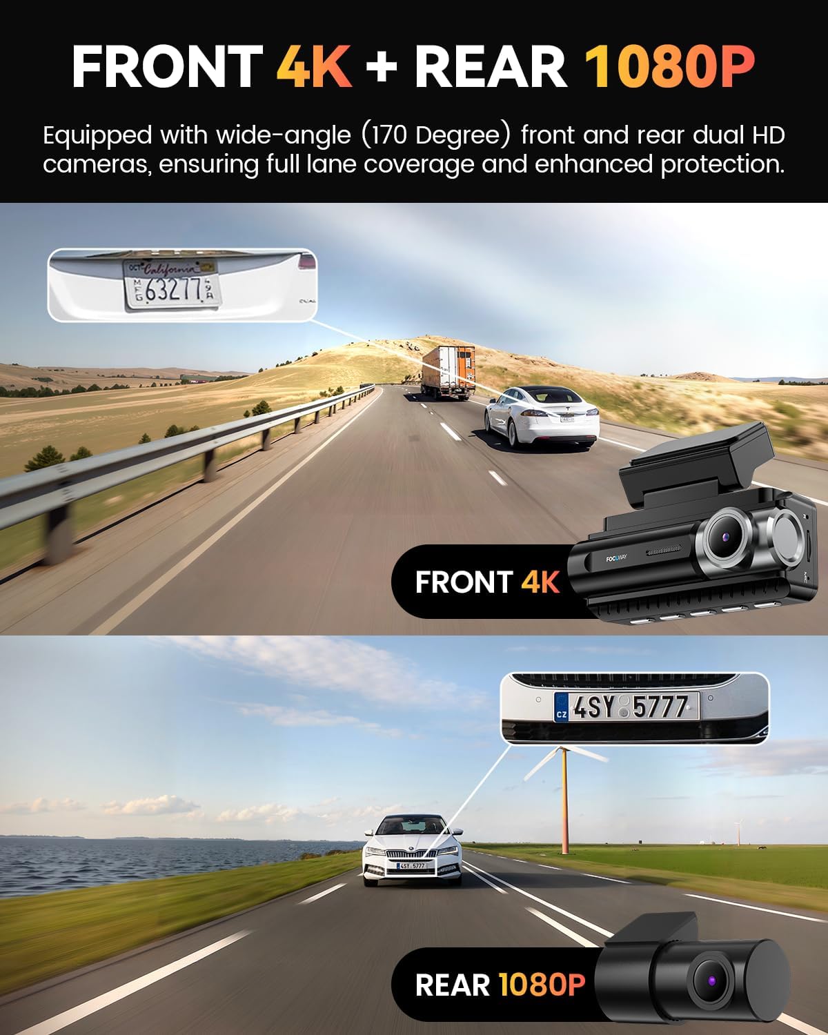Dash Cam Front Rear 4K Built-in 5G WiFi GPS, Voice Control, 3.39 inch IPS Screen, Dual Dash Camera for Car Includes 64GB SD Card, Super Night Vision, 24H Parking Monitor, Supercapacitor, Type C, HDR